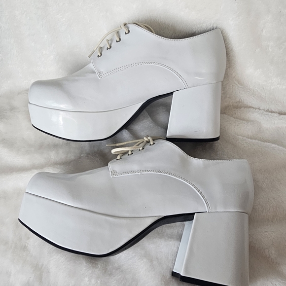 1031 Mens White 3" Heel Platform Lace Up Disco Pimp Shoes SIZE 11/12 - Picture 4 of 11